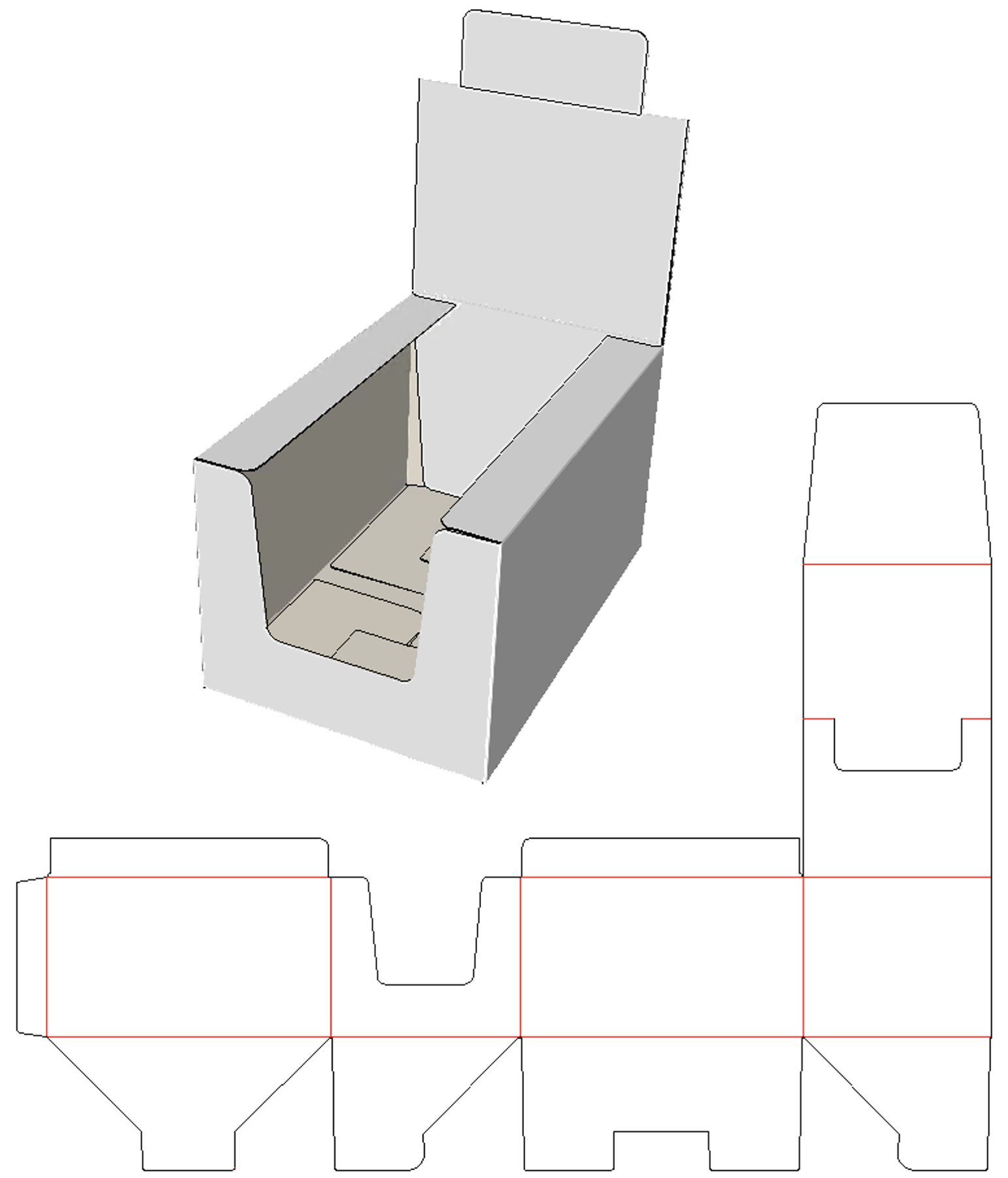 ArtiosCAD 3D and dieline of a display carton