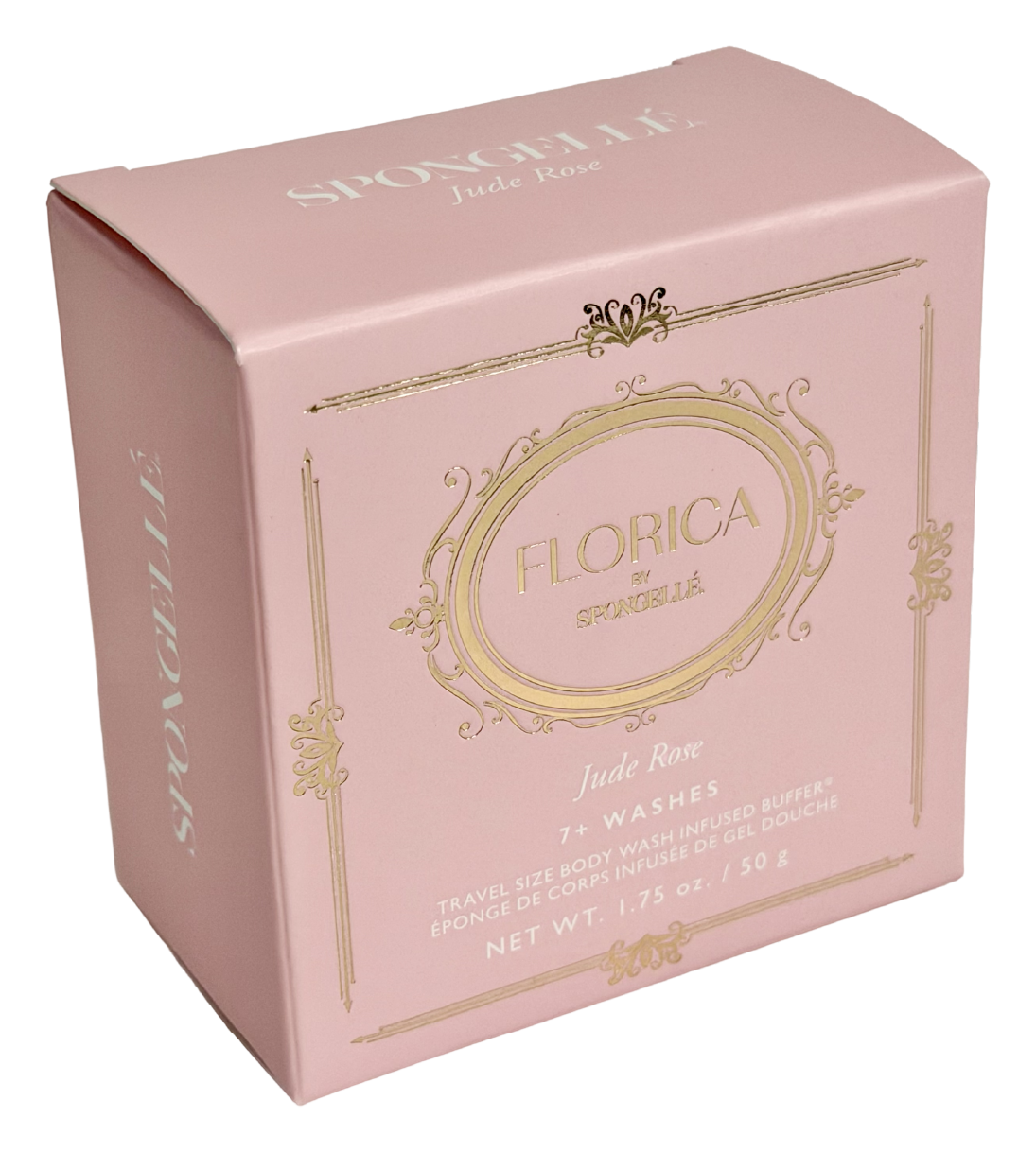 Pink reverse-tuck carton with gold foil ornament
