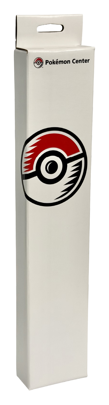 Tall white hang-tab carton with a round graphic